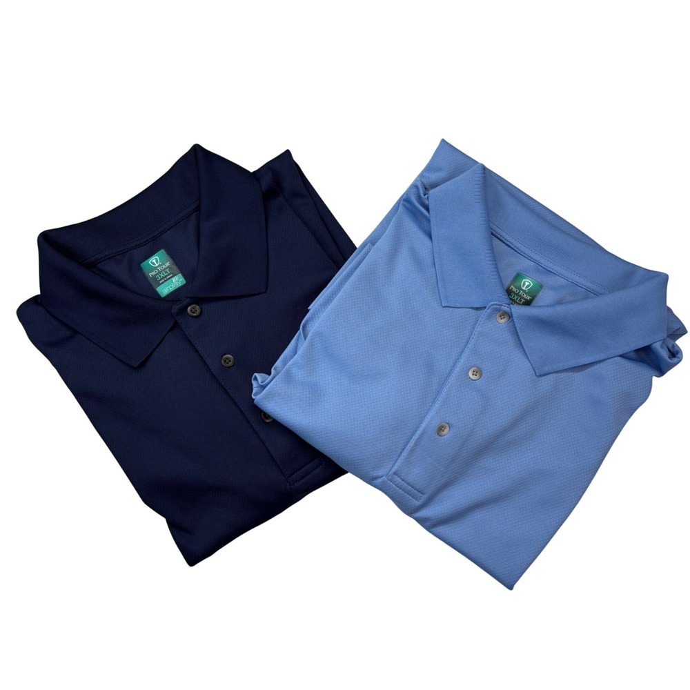 Pro Tour Polo Shirts Mens 3XLT Blue Navy 2 Pack Airplay‎ Performance Golf Tall